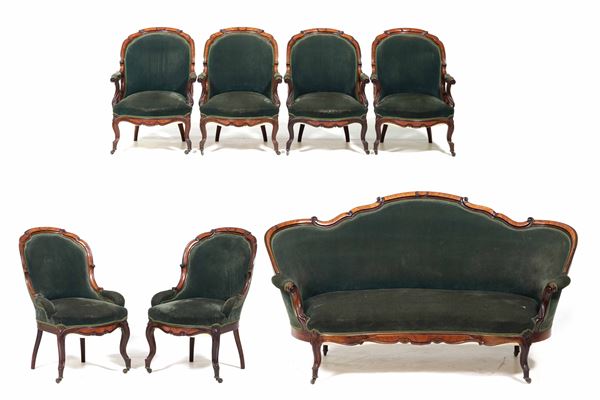Salotto Luigi Filippo composto da divano, 4 poltrone e due poltroncine