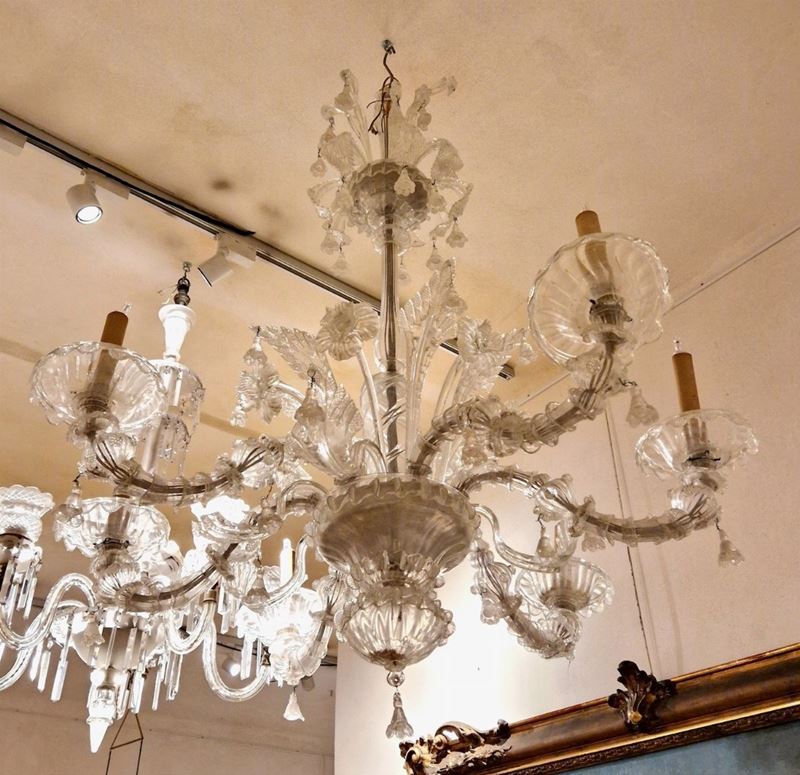 Lampadario a sei luci in vetro di Murano. XX secolo  - Auction Antique January - Cambi Casa d'Aste