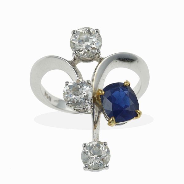 Diamond and sapphire ring