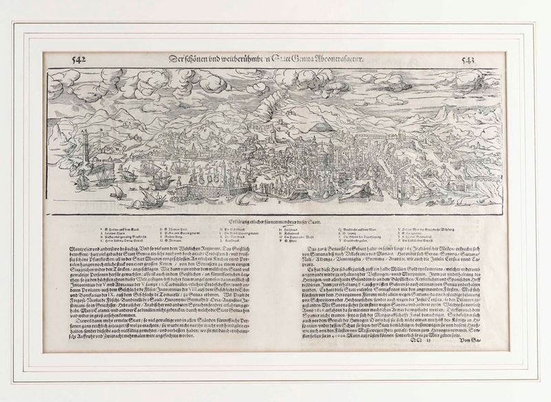 Sebastian Münster Veduta di Genova, secolo XVI  - Asta Libri Antichi e Rari. Incisioni - Cambi Casa d'Aste