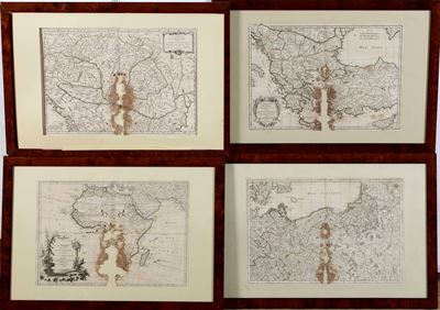 Quattro Carte Geografiche Secolo XVIII, Bruciature e Difetti, Entro Cornice