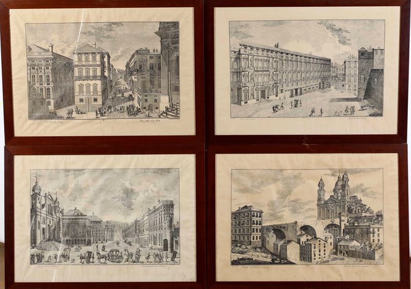 Quattro riproduzioni di vedute da Guidotti-Giolfi entro cornice, secolo XX  - Asta Antiquariato  - Cambi Casa d'Aste