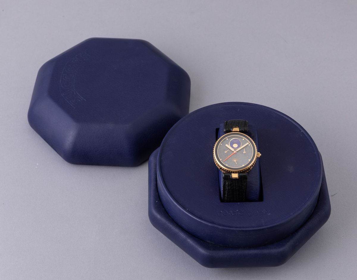 Gerald Genta - Gefica Calendario Completo con Fasi Lunari in Oro 18k, Quadrante Ardesia, Anse Ven...