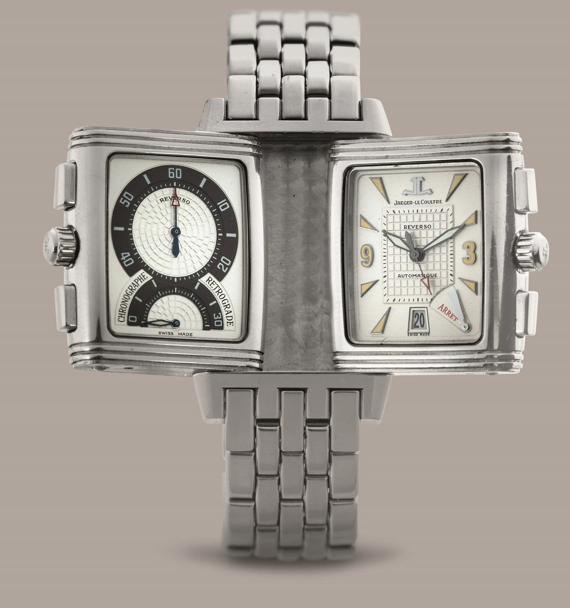 Jeager Lecoultre - Reverso Grand Sport Chrono in Acciaio Impermeabile Reversibile con Doppio Quad...