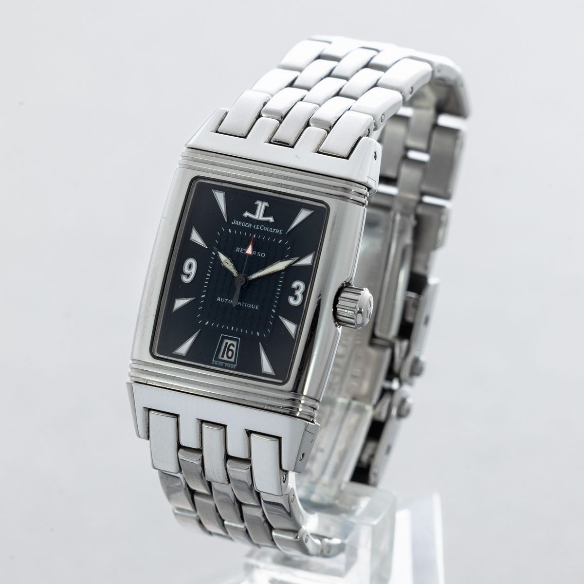 Jaeger Lecoultre - Reverso Grand Sport Impermeabile in Acciaio, Quadrante Nero con Numeri Arabi D...