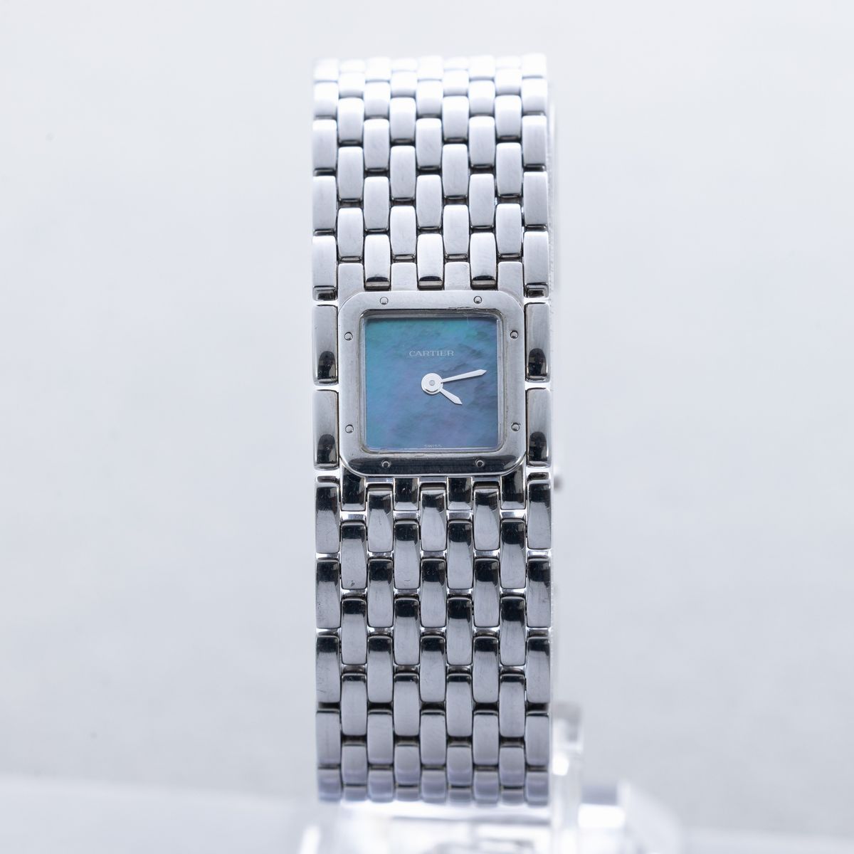 Cartier - Ruban, Elegante Orologio da Donna in Acciaio, Quadrante in Madreperla Azzurra con Lance...