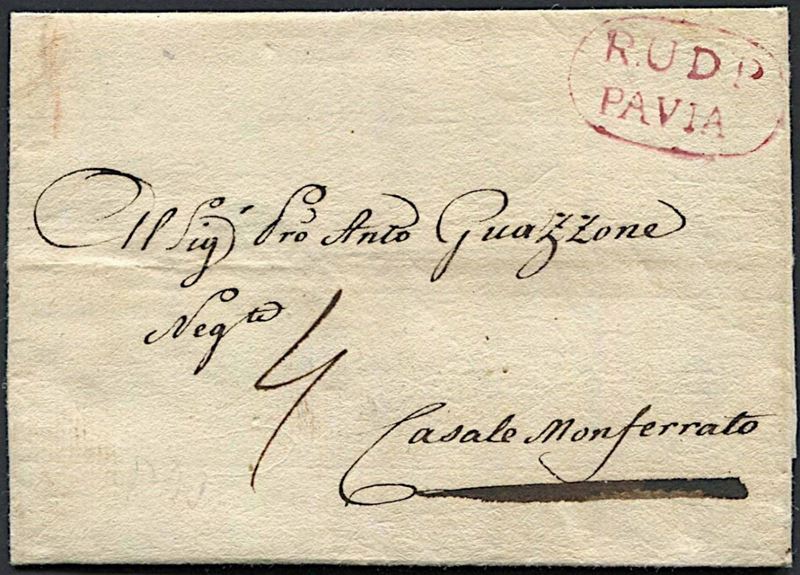 1790, Lettera da Torre (d'Isola) per Casale Monferrato del 18 aprile  - Asta Filatelia e Storia Postale - Cambi Casa d'Aste