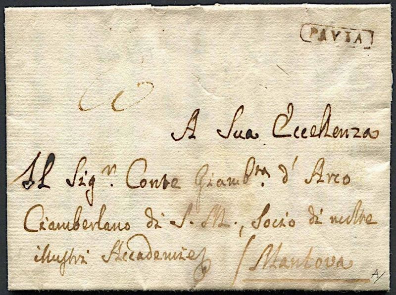 1774, Lettera del 6 dicembre da Pavia a Mantova, scritta da Lazaro Spallanzani  - Asta Filatelia e Storia Postale - Cambi Casa d'Aste