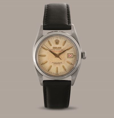 Rolex - Datejust "scritta Rossa" Ref 6304 in Acciaio, Quadrante Argentè Fanè con Indici a Daga, F...