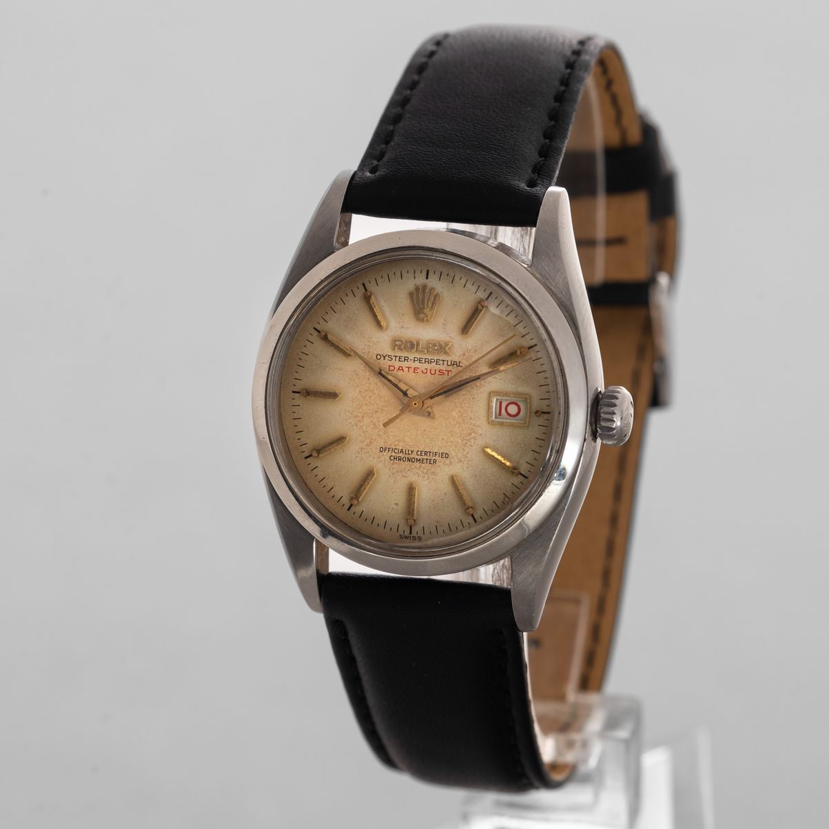 Rolex - Datejust "scritta Rossa" Ref 6304 in Acciaio, Quadrante Argentè Fanè con Indici a Daga, F...