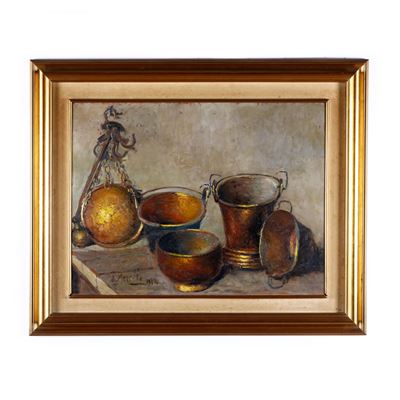 Rami antichi in una cucina di Valpolcevera, olio su cartone