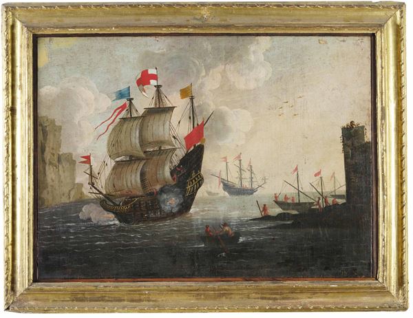 Scuola del XVIII secolo Scontro navale