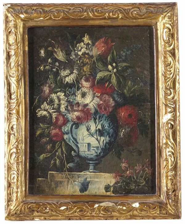 Scuola della fine del XVIII secolo Natura morta con vaso di fiori