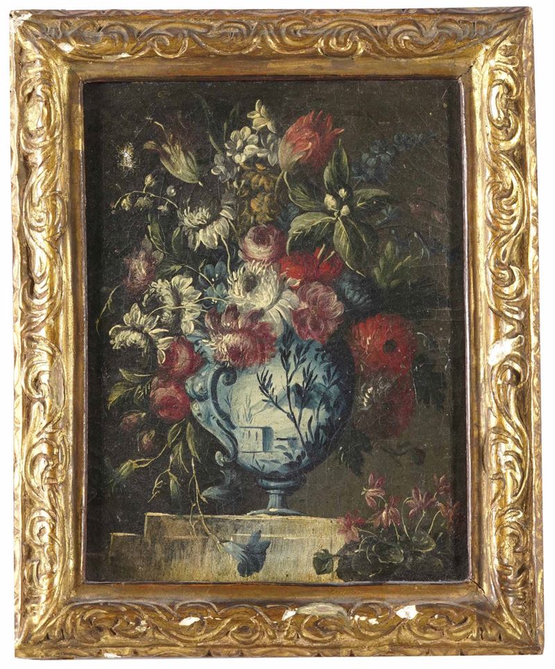Scuola della fine del XVIII secolo Natura morta con vaso di fiori  - olio su tela - Asta Dipinti Antichi - Cambi Casa d'Aste