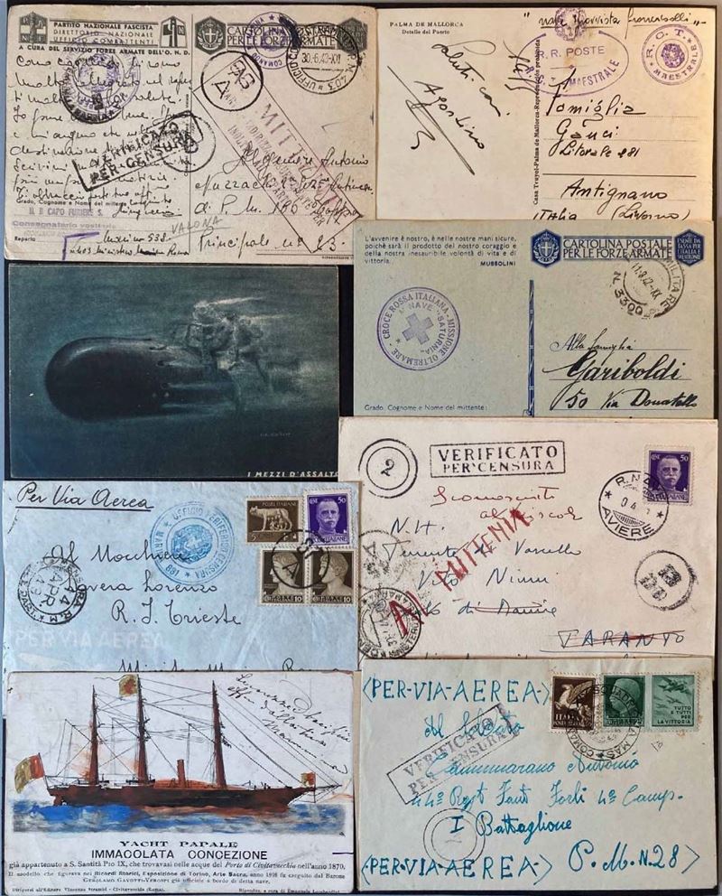 1916/1943, Esercito e Marina, 7 cartoline viaggiate, due nuove e 6 buste con bolli di unità della R. Marina  - Auction Philately and Postal History - Cambi Casa d'Aste