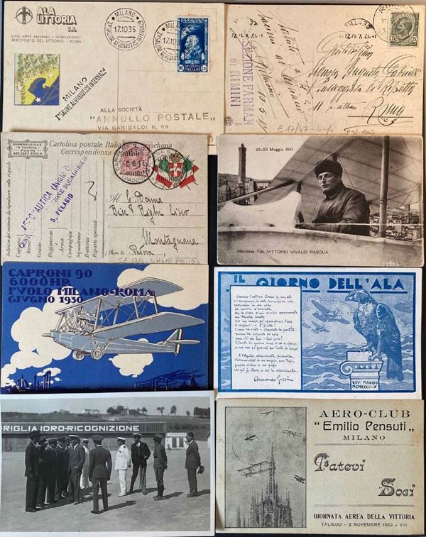 1912/1935 Aeronautica, 10 cartoline viaggiate con bolli di manifestazioni aeree o militari