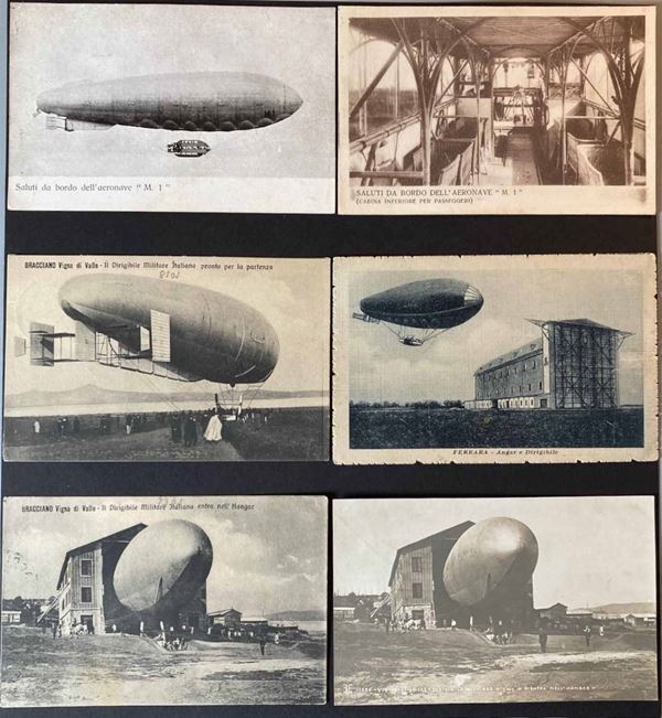 1909/1916, dirigibili, 10 cartoline nuove, due viaggiate e una fotografica originale sul tema.