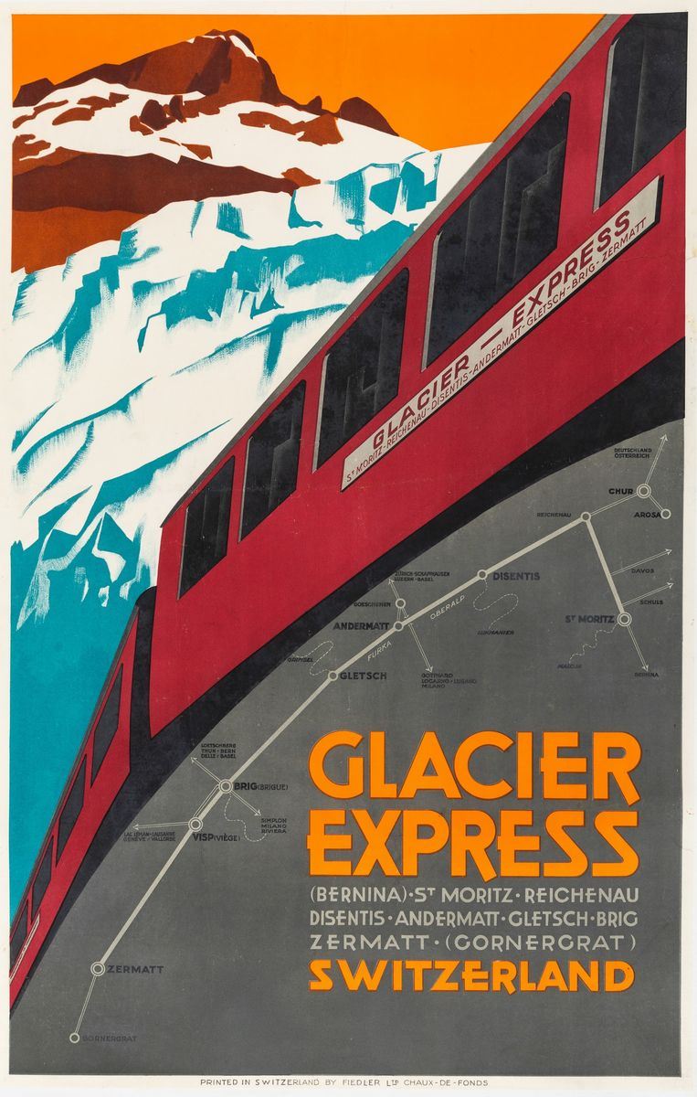 Glacier Express ( Bernina ) - Andermatt, Zermatt, St Moritz  - Auction POP Culture and Vintage Posters - Cambi Casa d'Aste