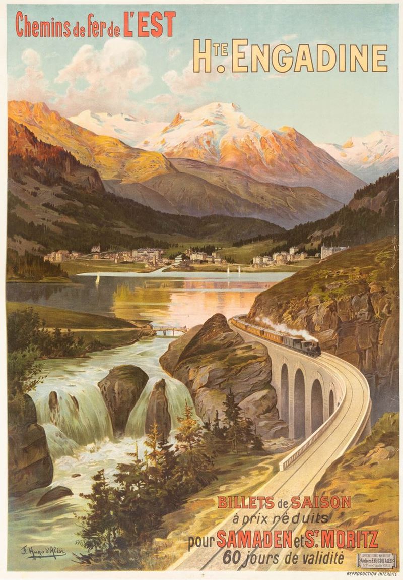 Hugo D&#8217;Alesi : Chemin de Fer de Lest - Samaden St. Moritz - Engadine  - Auction POP Culture and Vintage Posters - Cambi Casa d'Aste