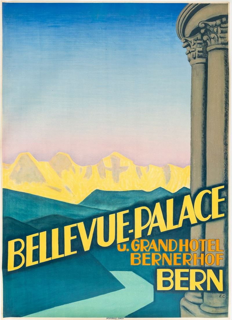 Emil Cardinaux : Bellevue Palace - Grand Hotel Bernerhof, Bern  - Auction POP Culture and Vintage Posters - Cambi Casa d'Aste