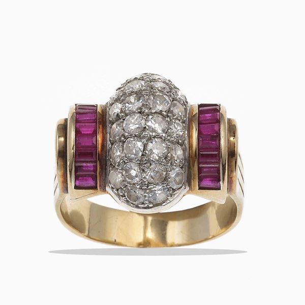 Diamond and synthetic ruby ring