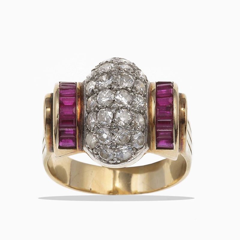 Diamond and synthetic ruby ring  - Auction Jewels - Cambi Casa d'Aste