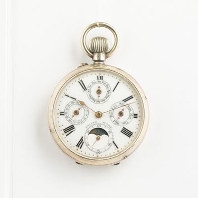 Orologio da Tasca Remontoir con Calendario,1880 Circa, Movimento con Scappamento Ad Ancora, Quadr...