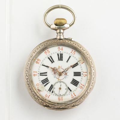 Orologio da Tasca in Argento a Remontoir di Grandi Dimensioni, 64mm Diametro, Scappamento Ad Anco...