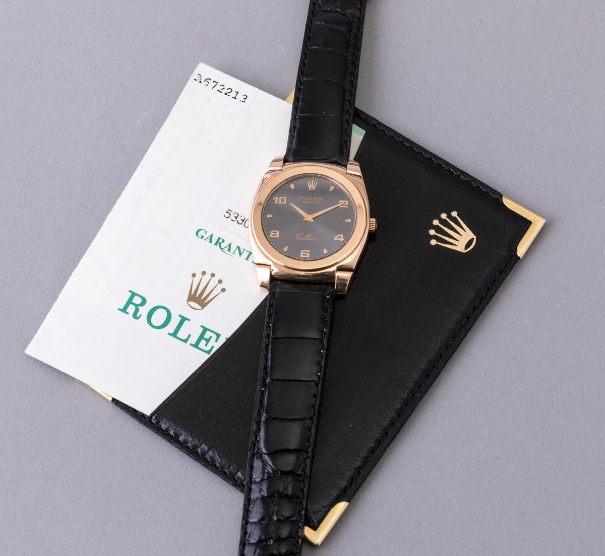 Rolex - Cellini Ref 5330/5 in Oro Rosa 18k Solo Tempo Quadrante Ardesia con Numeri Arabi Applicat...