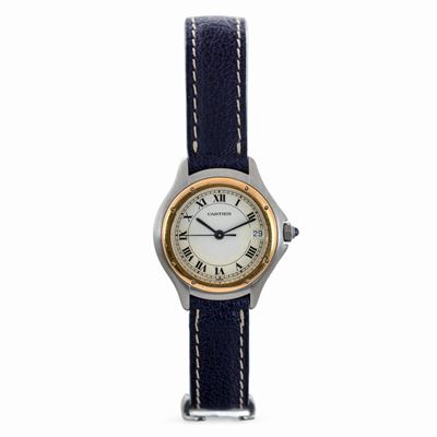 Cartier Rondè in Acciaio e Oro Giallo 18k, Quadrante Bianco con Datario e Numeri Romani, Moviment...
