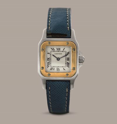 Cartier - Santos Acciaio e Oro con Cinturino in Pelle e Deployante, Quadrante Argentè Numeri Roma...