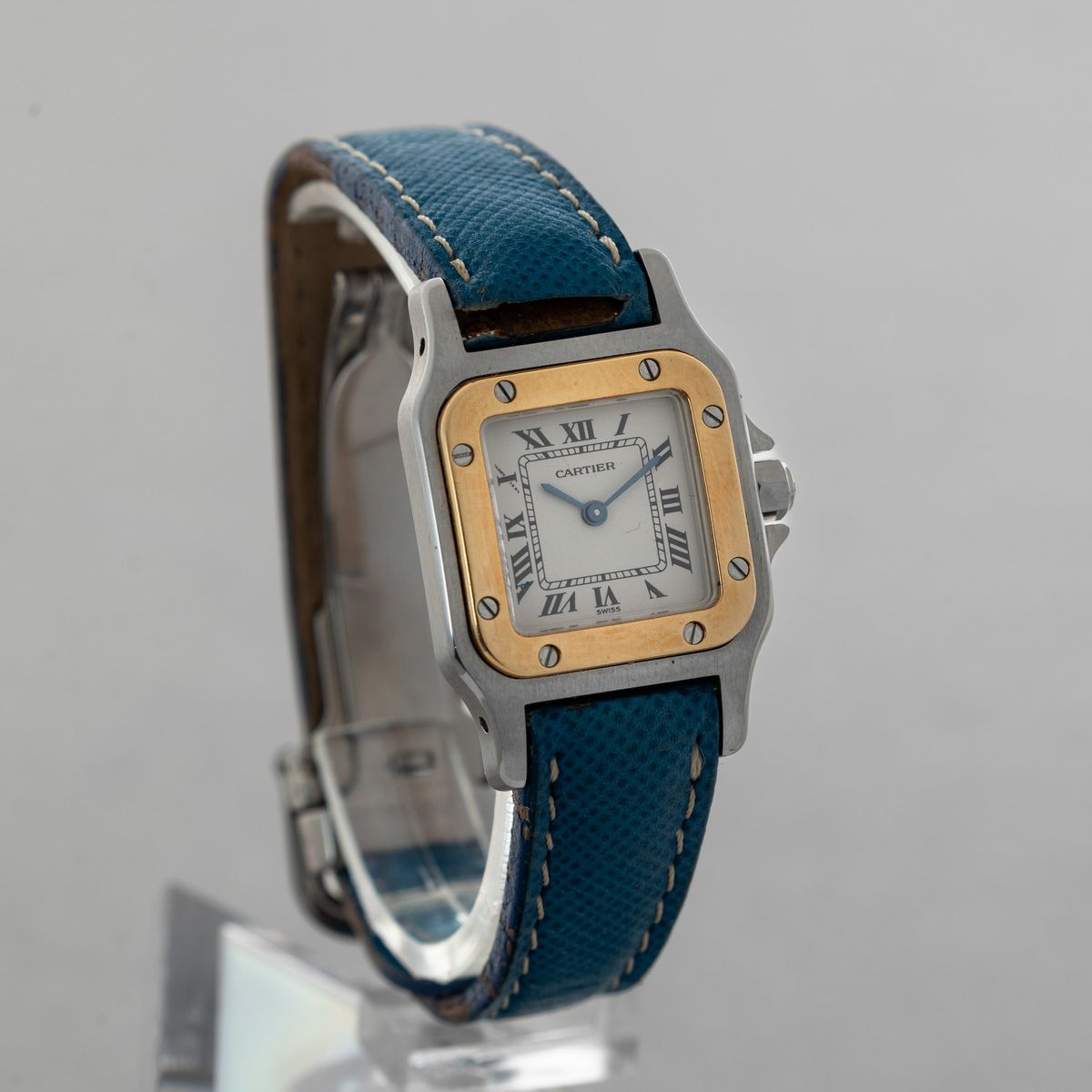Cartier - Santos Acciaio e Oro con Cinturino in Pelle e Deployante, Quadrante Argentè Numeri Roma...