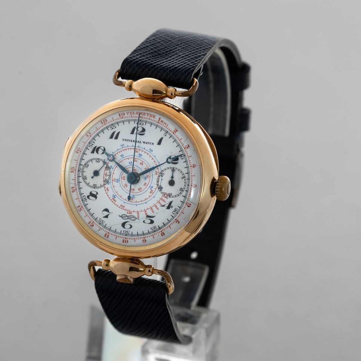 Universal Watch - Cronografo Monopulsante Telemetre con Stemma Savoia a Ore Sei, Quadrante Smalta...