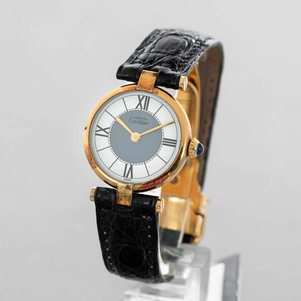 Cartier - Vendome Vermeil in Argento 925 Placcato Oro, Quadrante Bitonale, Cinturino in Pelle con...