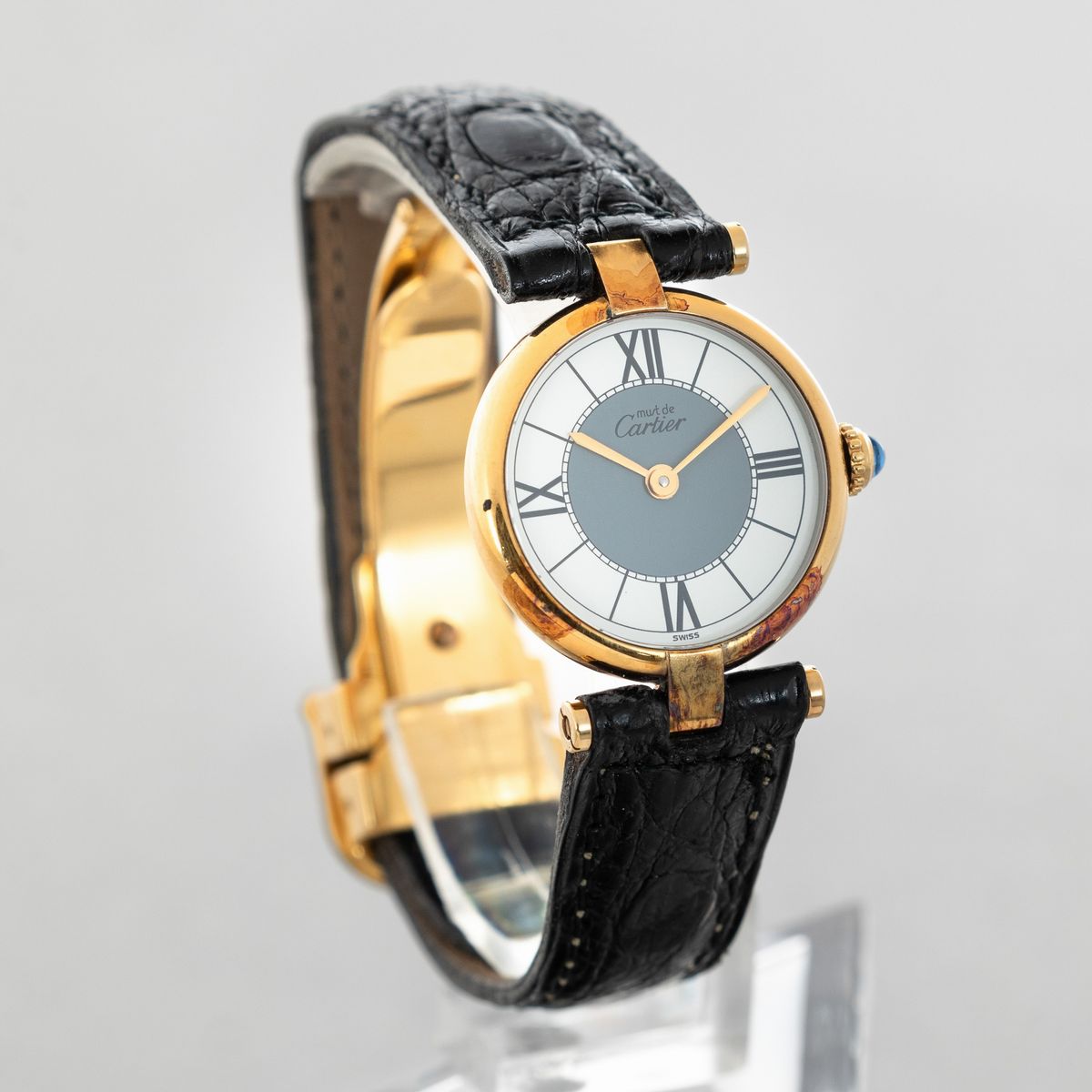 Cartier - Vendome Vermeil in Argento 925 Placcato Oro, Quadrante Bitonale, Cinturino in Pelle con...