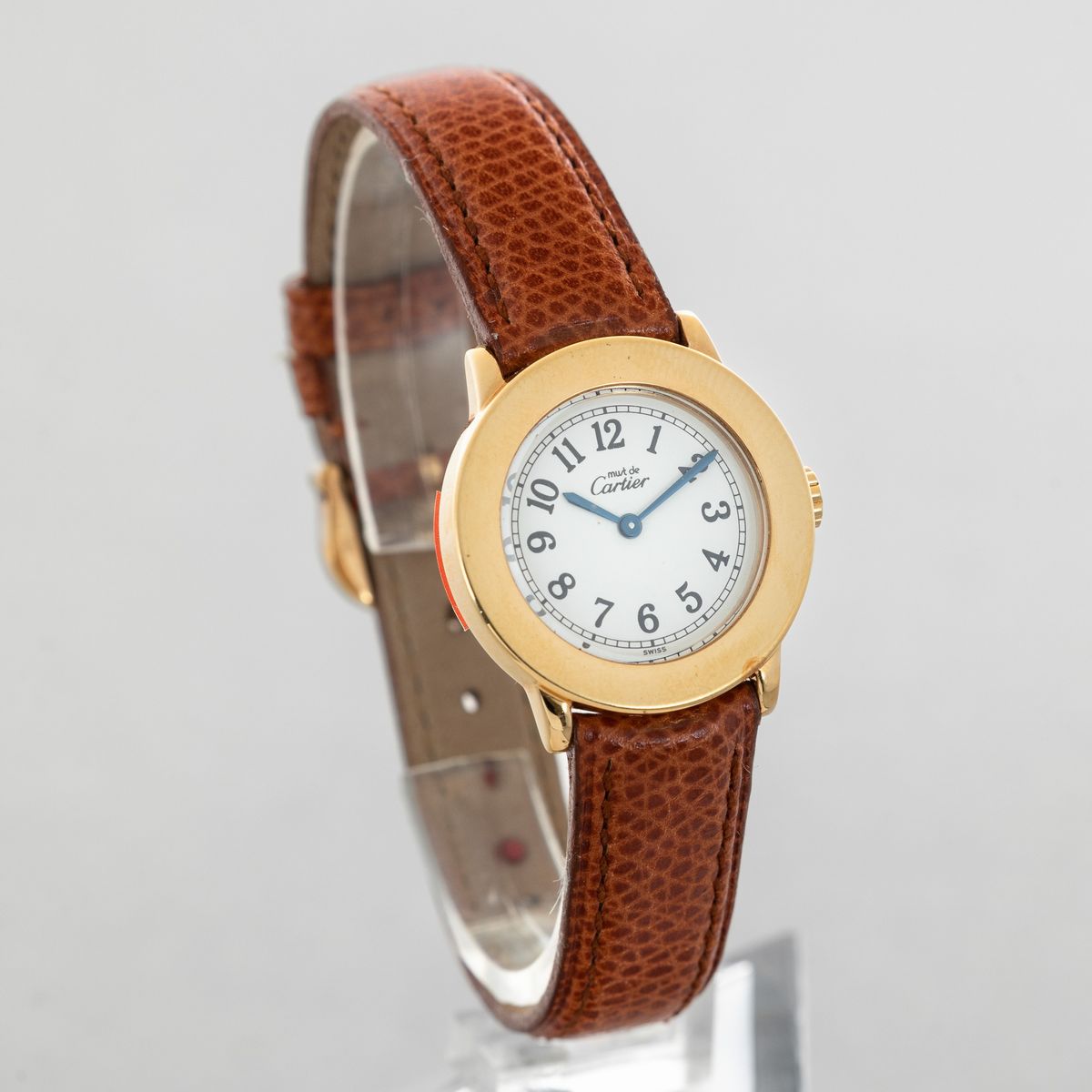 Cartier Must Ronde in Argento 925 Laminato in Oro 18k, Quadrante Argentè con Numeri Arabi, Movime...