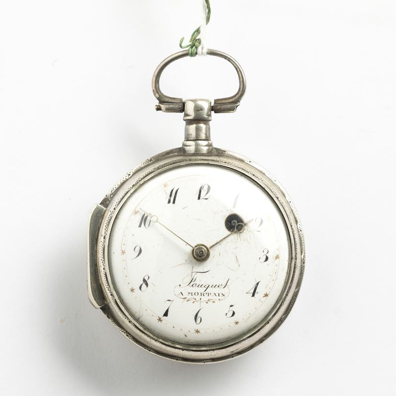 Fouquet a Mortain orologio da tasca in stile “Paysan” in argento, 1820 circa, movimento con scappamento a verga e conoide, quadrante in smalto bianco, carica a chiavetta.  - Auction Pocket Watches - Cambi Casa d'Aste
