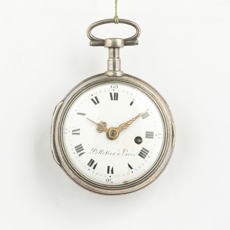 “Pelletier a Paris” orologio da tasca in argento, 1820-1830, movimento con scappamento a verga, quadrante in smalto bianco (restaurato)  - Asta Pocket Watches - Cambi Casa d'Aste