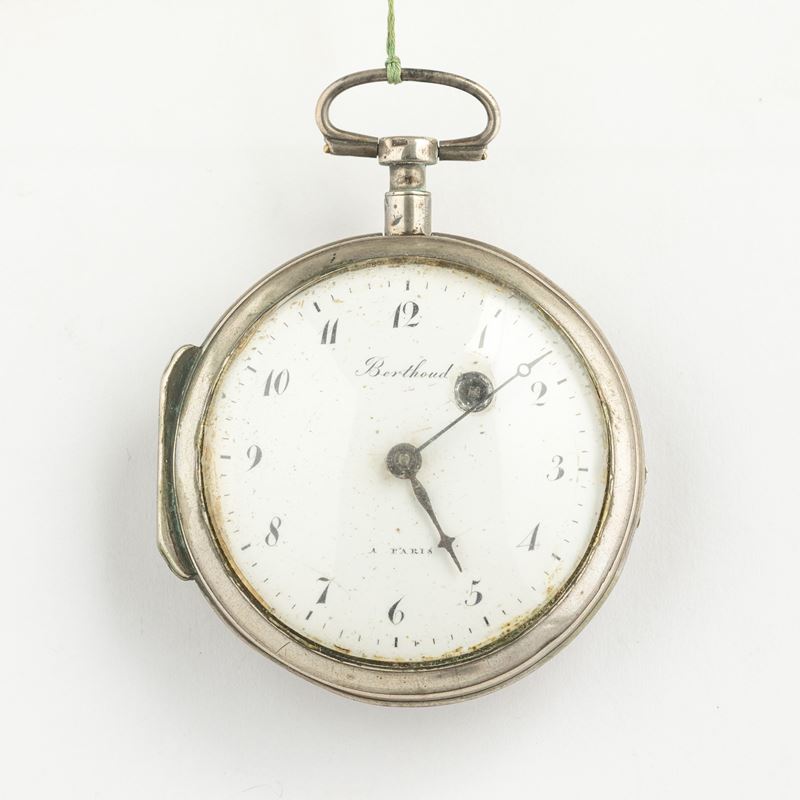 “Berthoud a Paris” , orologio da tasca cassa in argento, 1820 circa, scappamento a verga e conoide, quadrante in smalto bianco  - Auction Pocket Watches - Cambi Casa d'Aste