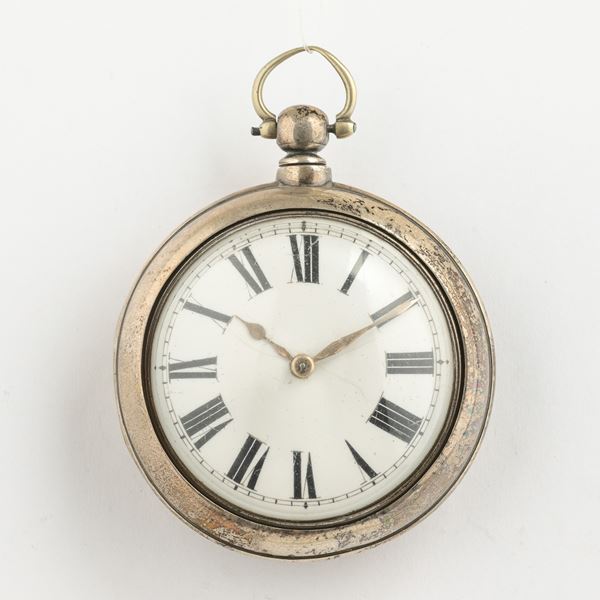 “Richard Eade” orologio da tasca inglese in doppia cassa, movimento con scappamento a verga, 1840 circa, quadrante in smalto bianco.