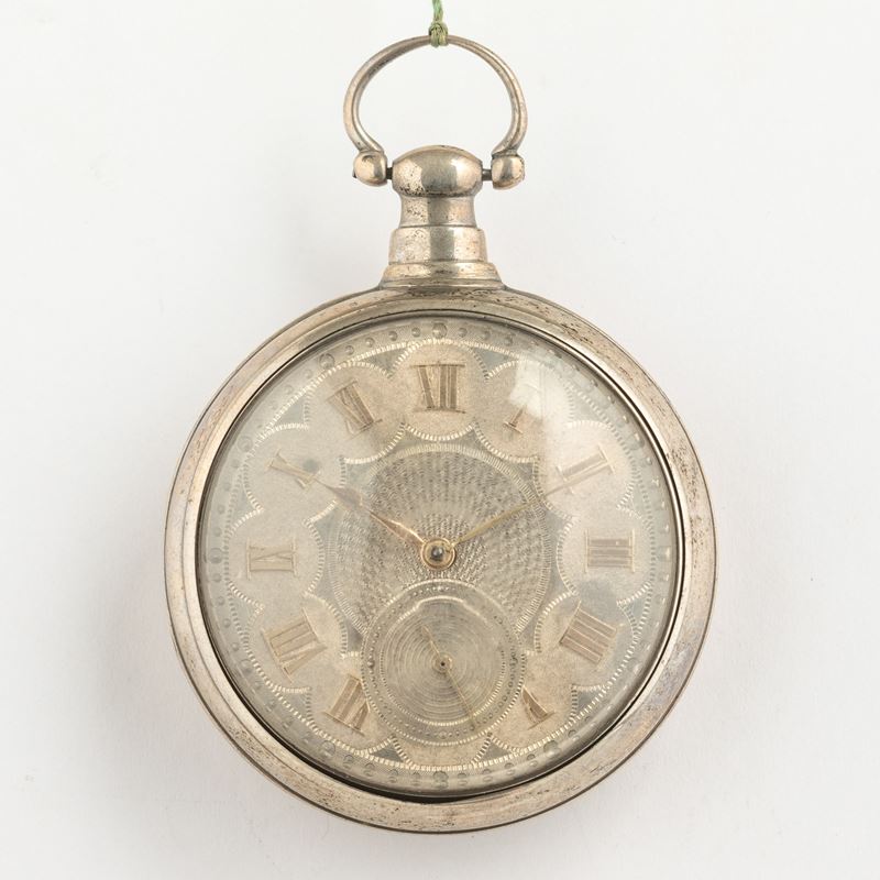 Orologio da tasca inglese in doppia cassa con scappamento ad ancora, quadrante in argento con cifre in oro  - Asta Pocket Watches - Cambi Casa d'Aste