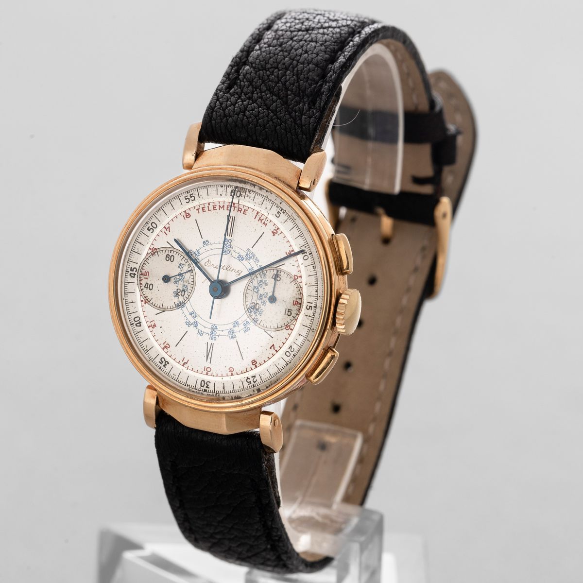 Breitling - Ref 720 Cronografo Due Contatori in Oro 18k con Anse Snodate, Quadrante Argentè con S...
