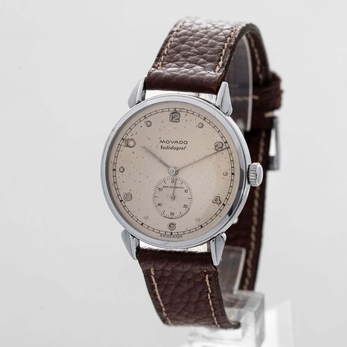 Movado - Solidograf Antimagnetico Fuori Misura, Solo Tempo con Piccoli Secondi, Quadrante Argentè...