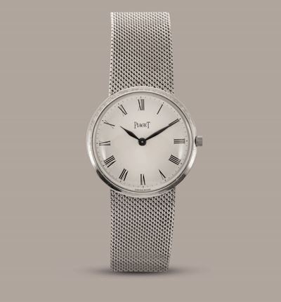 Piaget - Elegante Orologio Solo Tempo in Oro Bianco 18k con Bracciale Integrato, Quadrante Grigio...