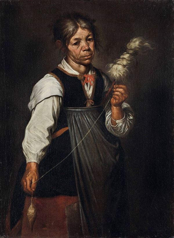 Maestro della tela Jeans (attivo in Lombardia nel XVII secolo), attribuito a La filatrice