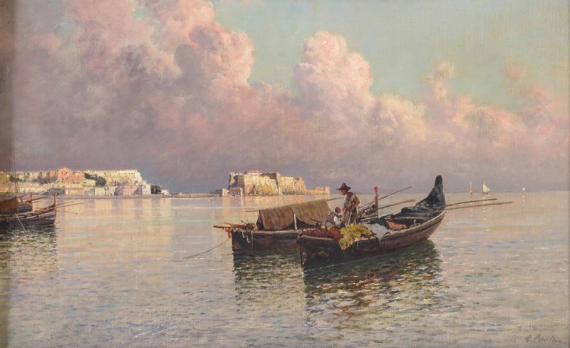 Giuseppe Carelli : Marina con pescatori  - olio su tela - Asta Dipinti del XIX e XX secolo - Cambi Casa d'Aste