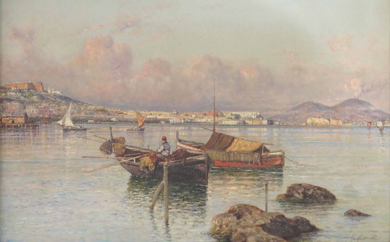 Giuseppe Carelli : Marina con pescatori  - olio su tela - Asta Dipinti del XIX e XX secolo - Cambi Casa d'Aste