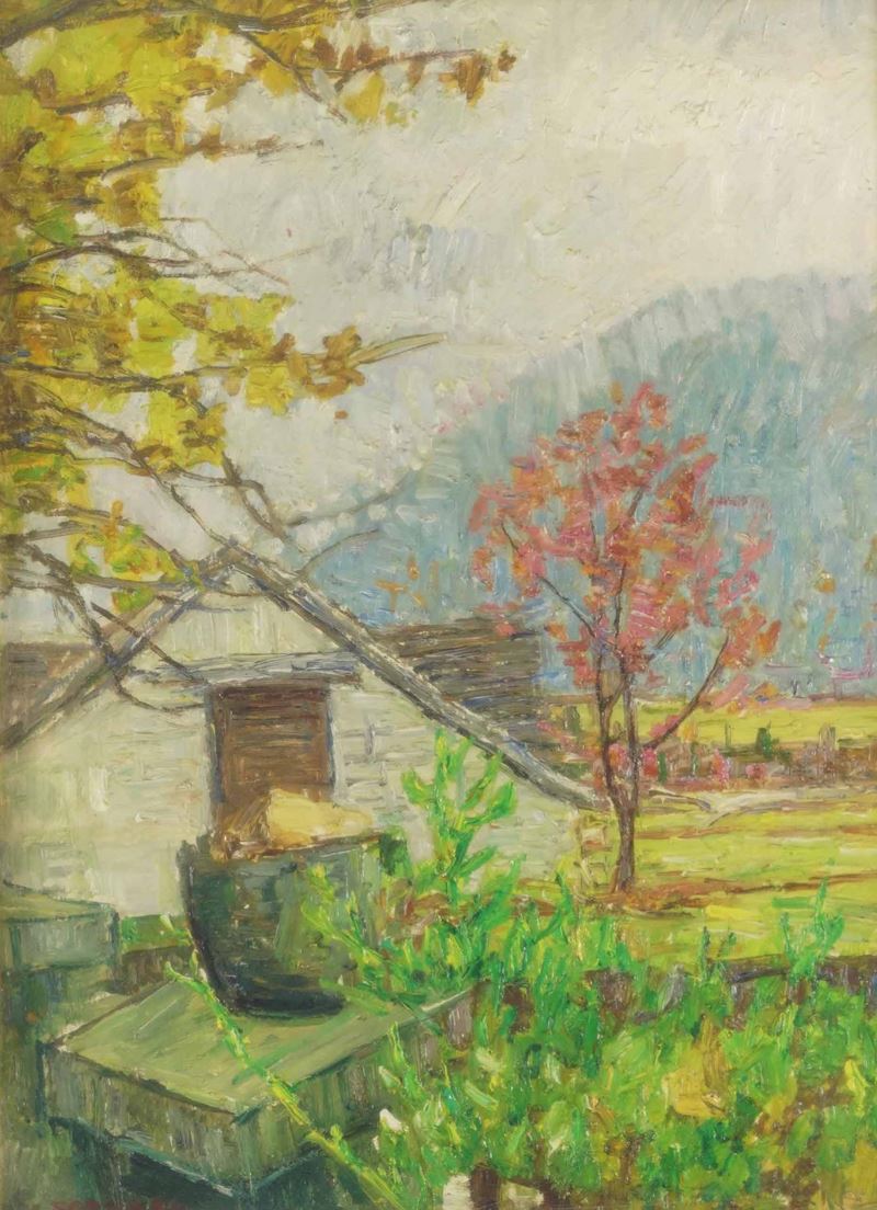 Carlo Fornara : Paesaggio con casolare  - olio su tavoletta - Auction 19th and 20th Century Paintings - Cambi Casa d'Aste