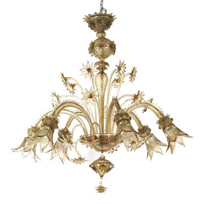 Lampadario a Quattro Bracci in Vetro di Murano. XX Secolo
