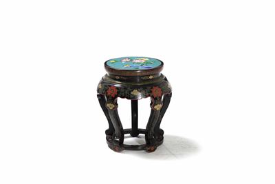 Sgabello in Legno Laccato con Soggetti Naturalistici e Decori Floreali, Cina, Dinastia Qing, XIX ...